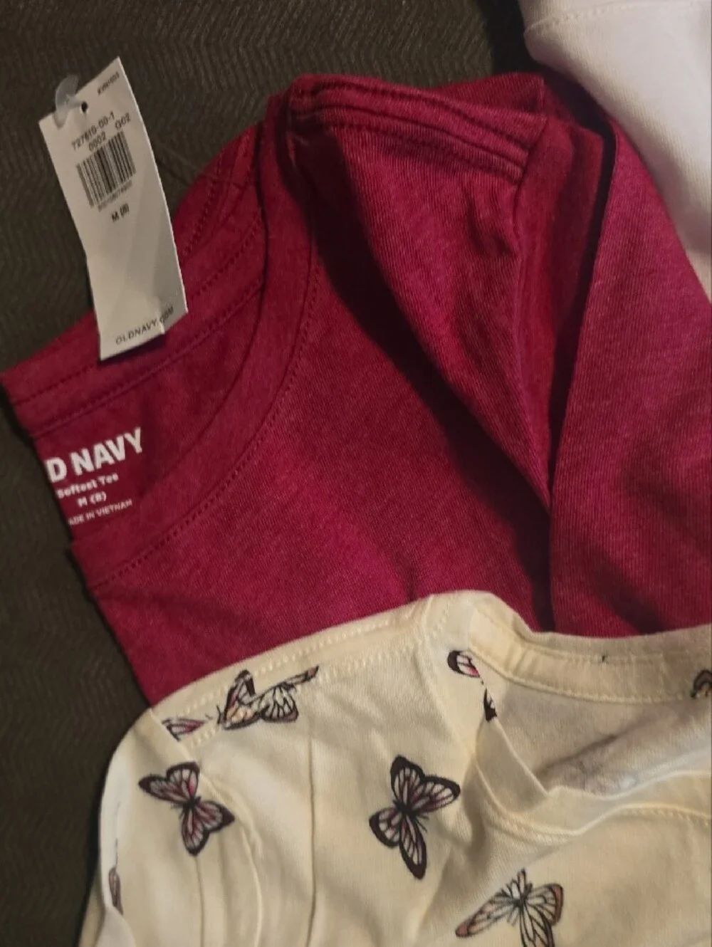 Old Navy Girls' Top 3-Pack in White, Mauve, and Cream Butterfly Print